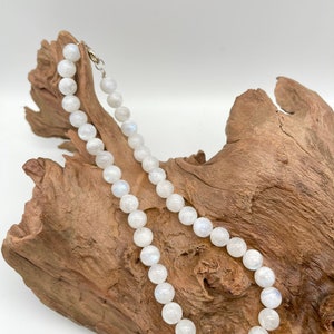 Natural White Moonstone Round Beaded Necklace Available in 6 mm 8 mm 10 mm Necklace for men and women