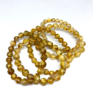 Natural Golden Rutilated Quartz Round Beaded Bracelet for Men and women available in 6 mm 8 mm 10 mm 12 mm image 5