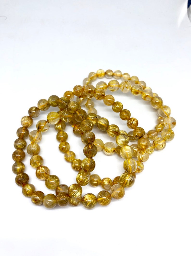 Natural Golden Rutilated Quartz Round Beaded Bracelet for Men and women available in 6 mm 8 mm 10 mm 12 mm image 5