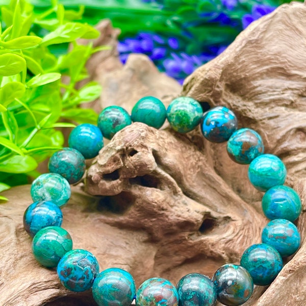 Bracelet chrysocolla ronde naturelle 6 mm 8mm 10 mm Taille Disponible Bracelet chrysocolla bleu naturel