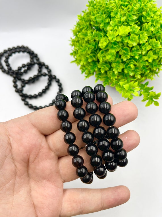 AAA Quality Natural Black Tourmaline Stone Round Beaded