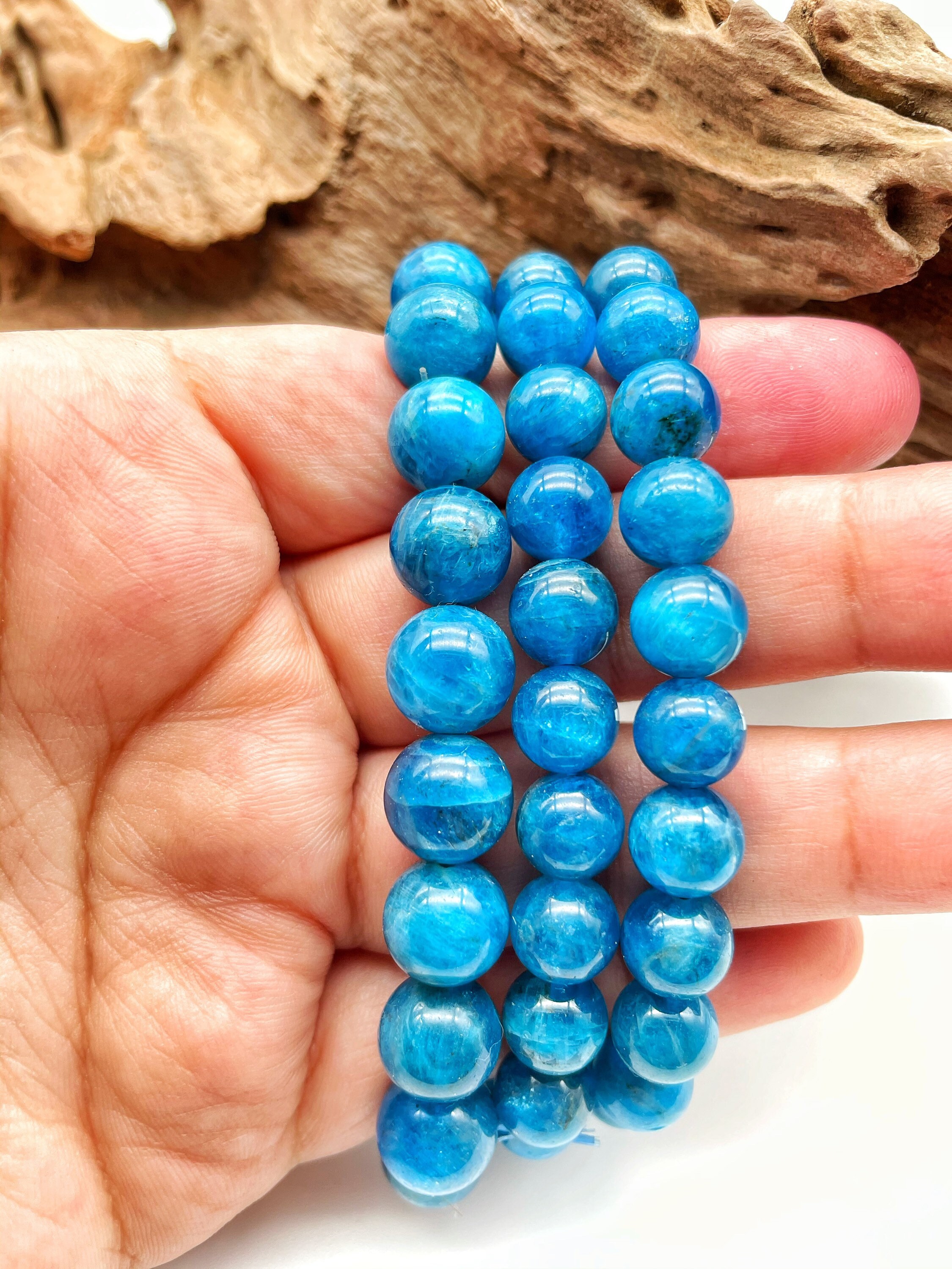 Bracciale in apatite e inserto argento su elastico