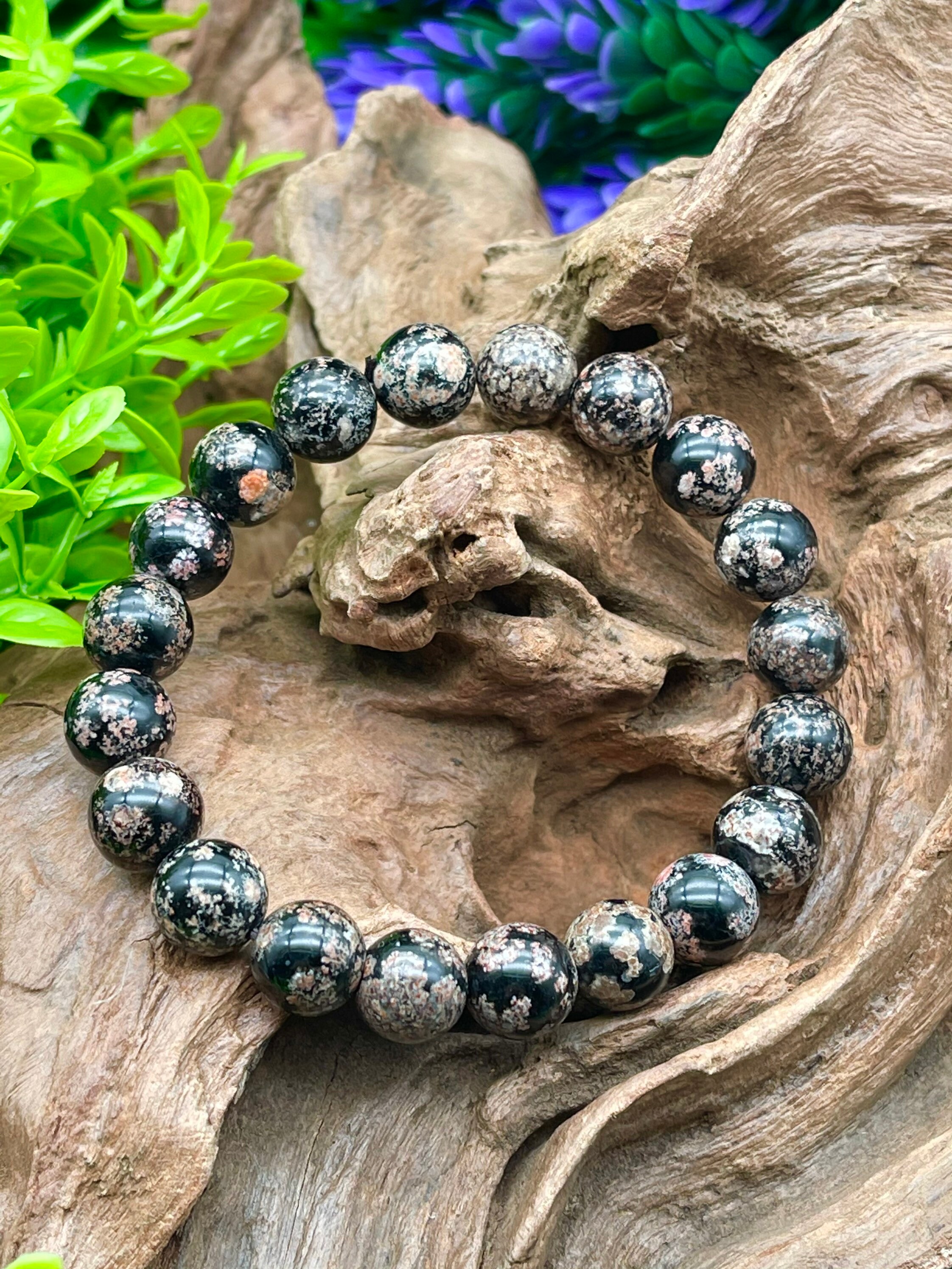 Natural Flower Obsidian Stone Beads Bracelet 8mm 10 Mm 12 Mm