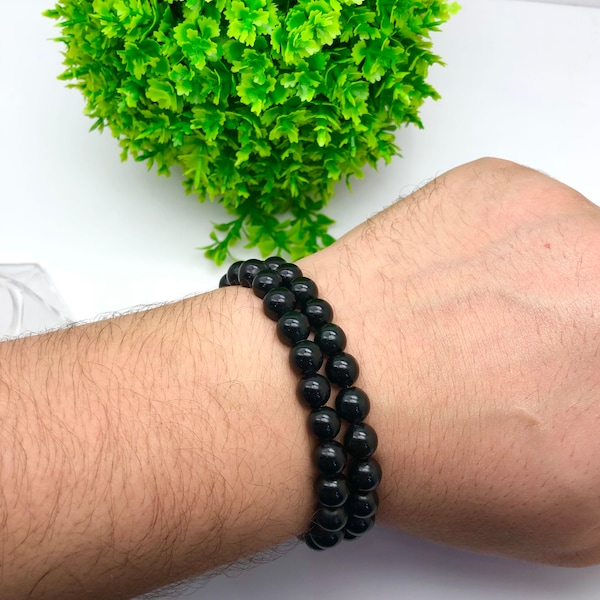 100%  Natural Black Burmese Jade 8 mm Bead size / Black Myanmar Jade / AAA Quality Jade bracelet for men and women