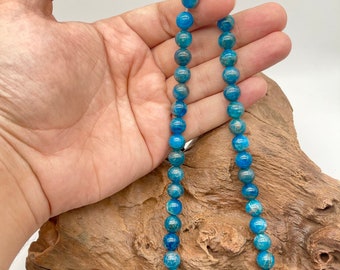 Natural Blue Apatite Stone Round Beaded Necklace Disponible en 6 mm 8 mm 10 mm Collier pour hommes et femmes