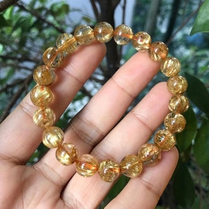 Natural Golden Rutilated Quartz Round Beaded Bracelet for Men and women available in 6 mm 8 mm 10 mm 12 mm image 1