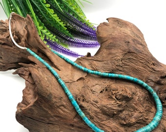 Natural Blue Turquoise Necklace  56 cm  Long  3.5 mm-7.5 mm Size of Tire Shape Necklace Top Quality Arizona USA Turquoise
