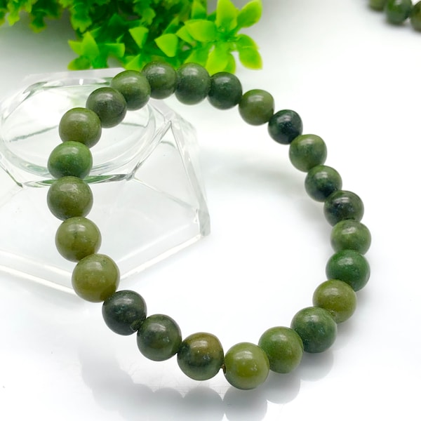 Jade néphrite canadien 100% naturel 8 mm taille de perle / jade néphrite vert / bracelet de jade de qualité AAA pour hommes et femmes