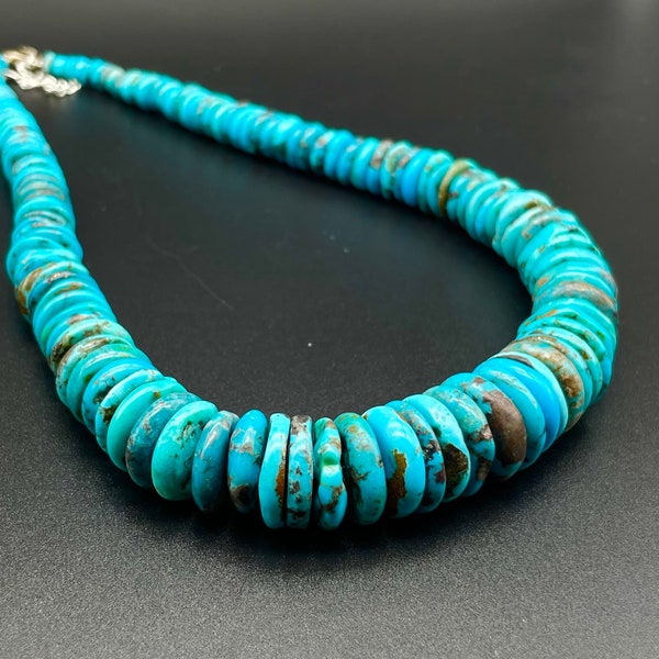 Natural Blue Turquoise Necklace Donut Shape kingman Mine 16 inch Long 5 mm-15 mm Size of Donut Necklace Top Quality Arizona USA Turquoise