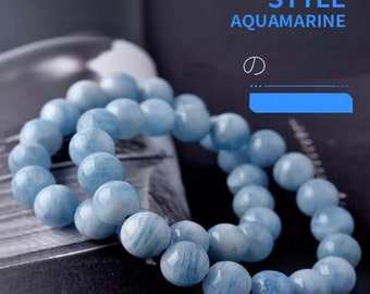 Bracelets perles d’aigue-marine naturelles / Beryl Aquamarine brésilienne de haute qualité