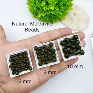 1 Stück 100% Echte Moldavit Rundperle /echter Moldavit Tektit / Natürliche Moldavit Perle aus Tschechien 6 mm 8 mm 10 mm