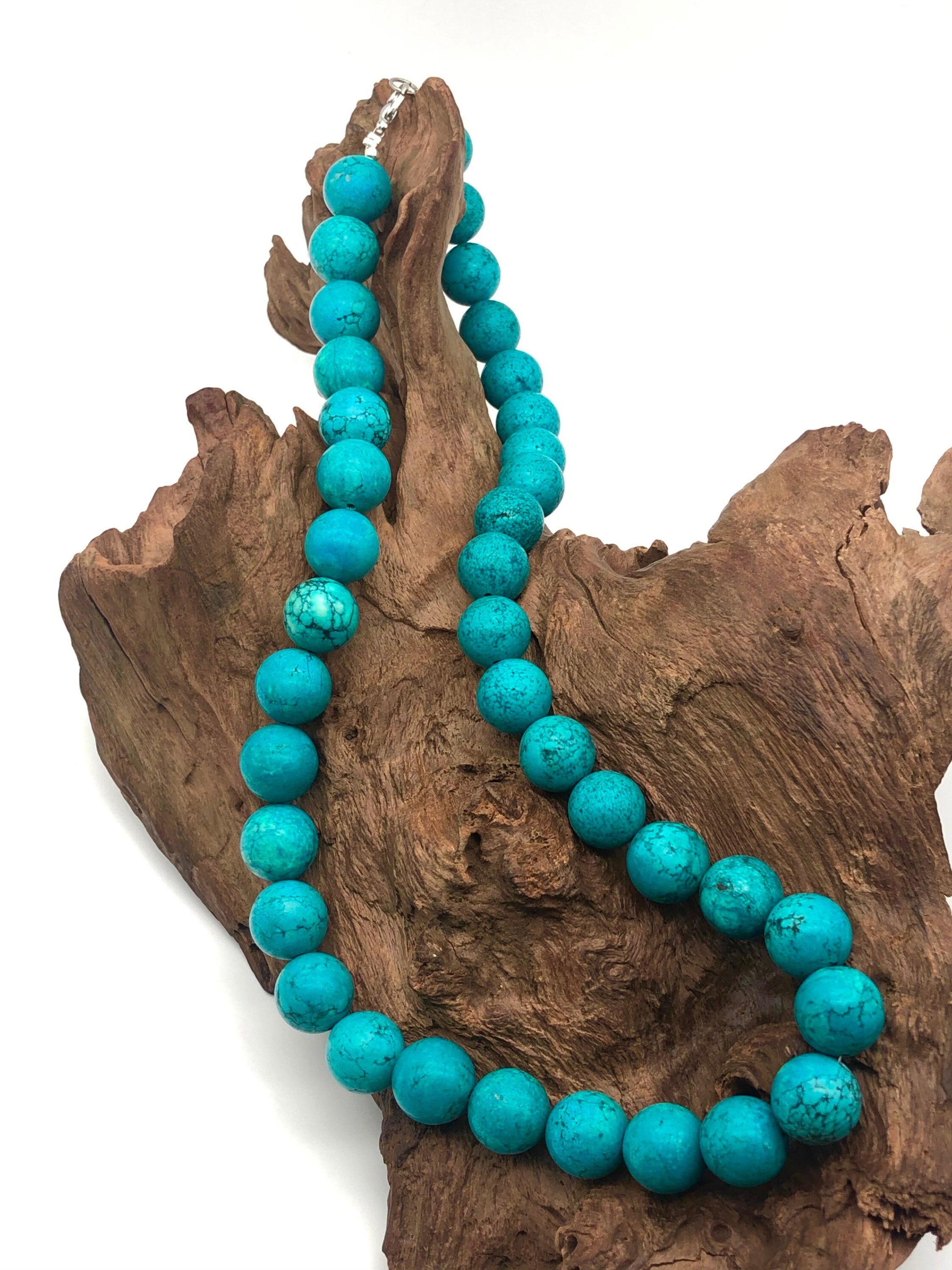 Blue Compress Turquoise 14 Mm Round Beaded Necklace for Men and Women ...