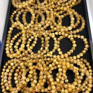 Natural Golden Rutilated Quartz Round Beaded Bracelet for Men and women available in 6 mm 8 mm 10 mm 12 mm image 4