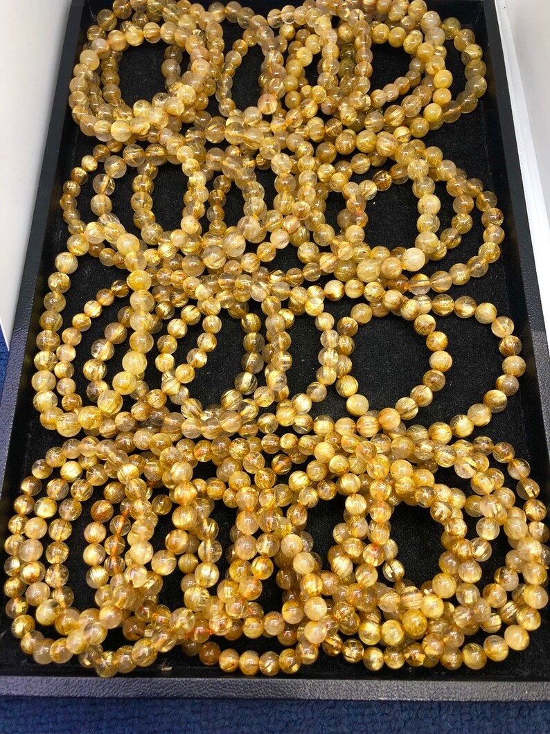 Natural Golden Rutilated Quartz Round Beaded Bracelet for Men and women available in 6 mm 8 mm 10 mm 12 mm image 4