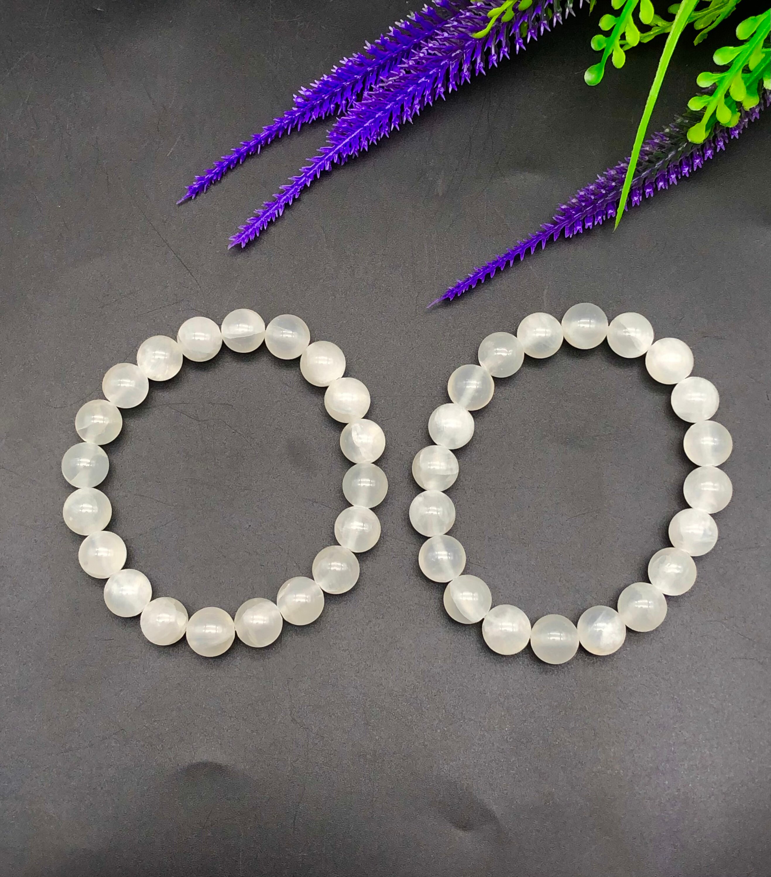 Pulsera De Selenita Facetada – Cuentas De 2 Mm, Cierre Chapado En Plata, Talla Ajustable 7 Pulgadas Unisex