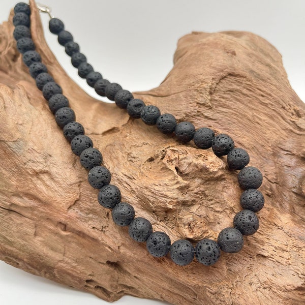 Natural Lava  Stone Round Beaded Necklace Available in 6 mm 8 mm 10 mm Necklace for men and women