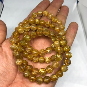 Natural Golden Rutilated Quartz Round Beaded Bracelet for Men and women available in 6 mm 8 mm 10 mm 12 mm image 7