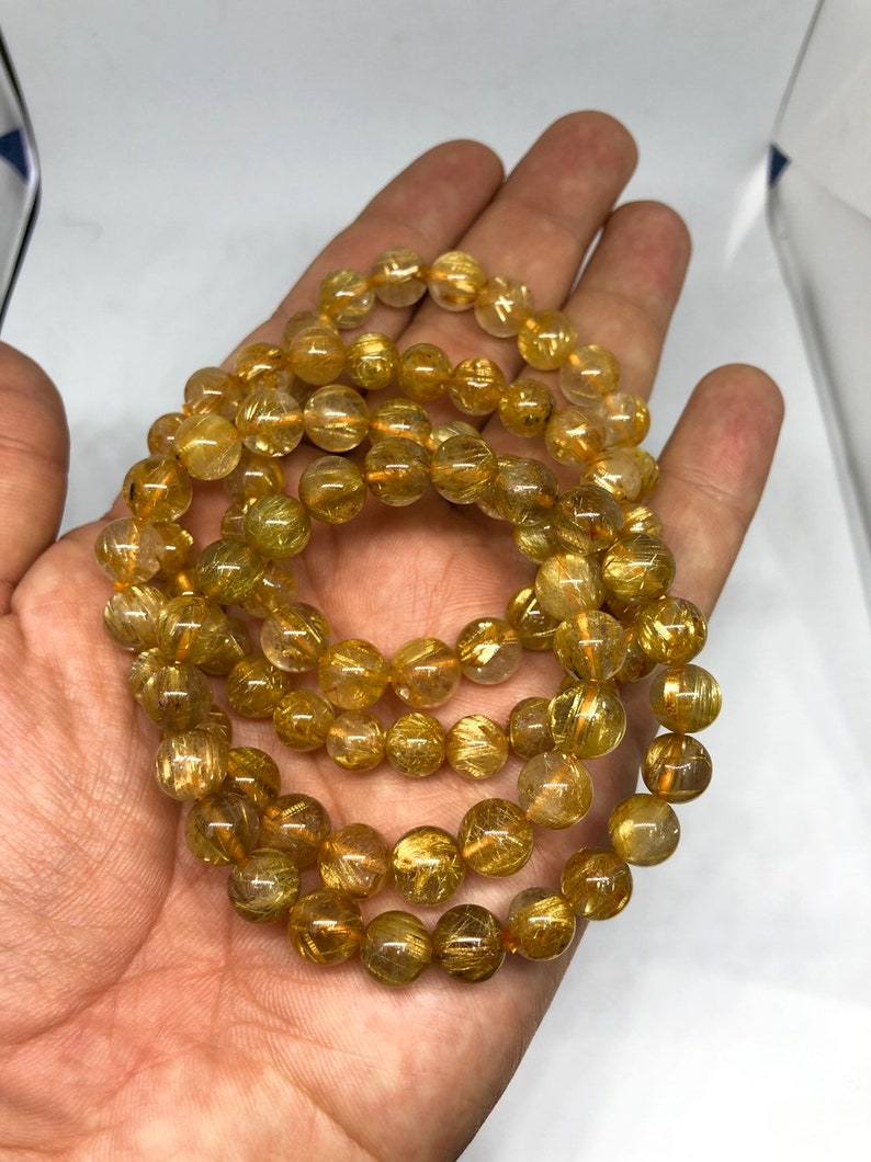 Natural Golden Rutilated Quartz Round Beaded Bracelet for Men and women available in 6 mm 8 mm 10 mm 12 mm image 7