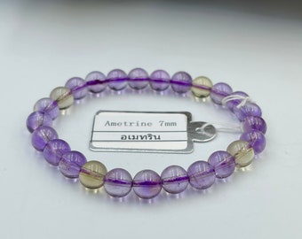 7 mm Natural Ametrine citrine amethyst crystal healing bracelet grounding meditation balancing bracelet anxiety stress relief bracelet gift