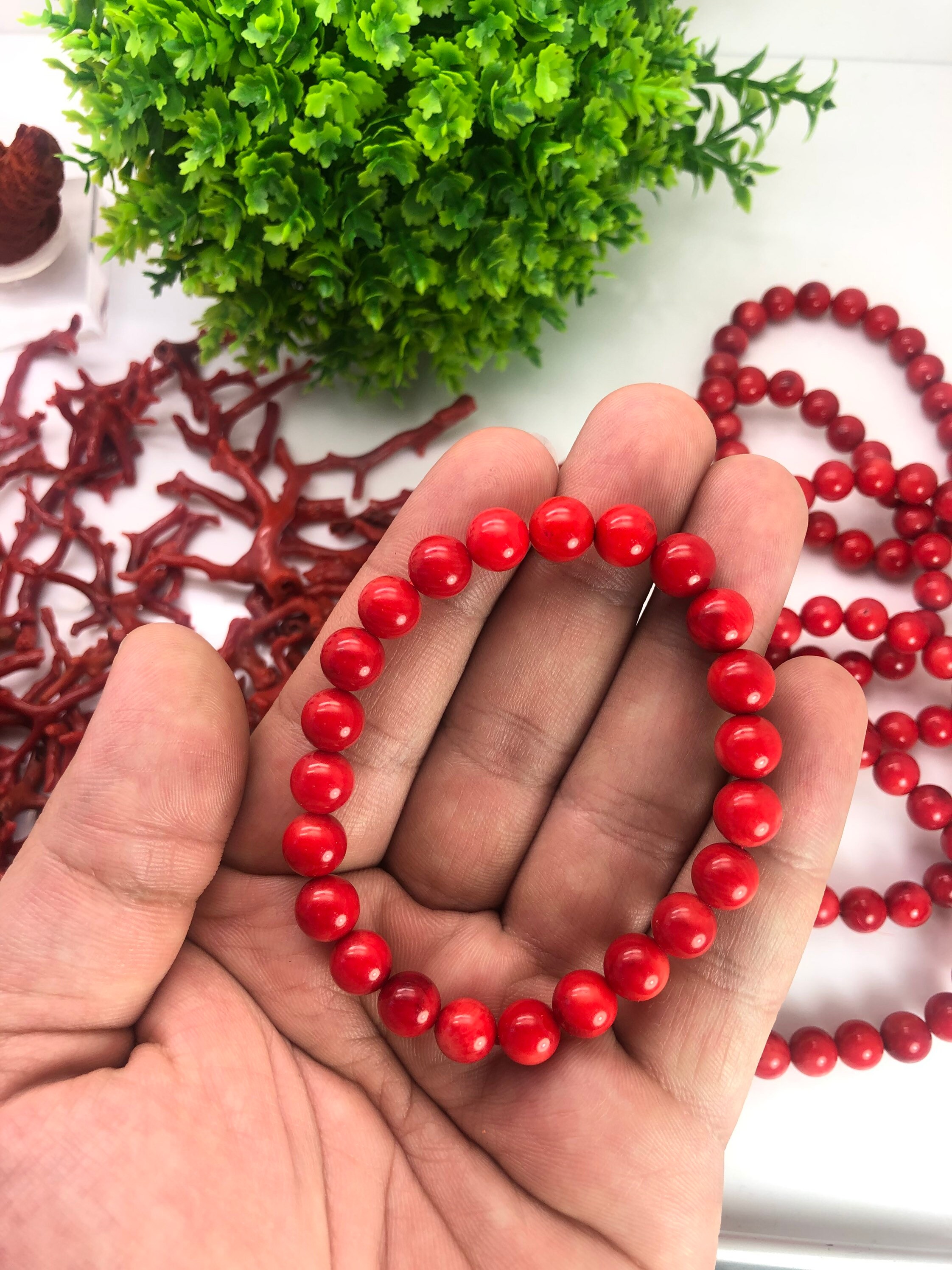 Natural Red Coral Bracelet High Quality 7 - 8 -10 Mm Size
