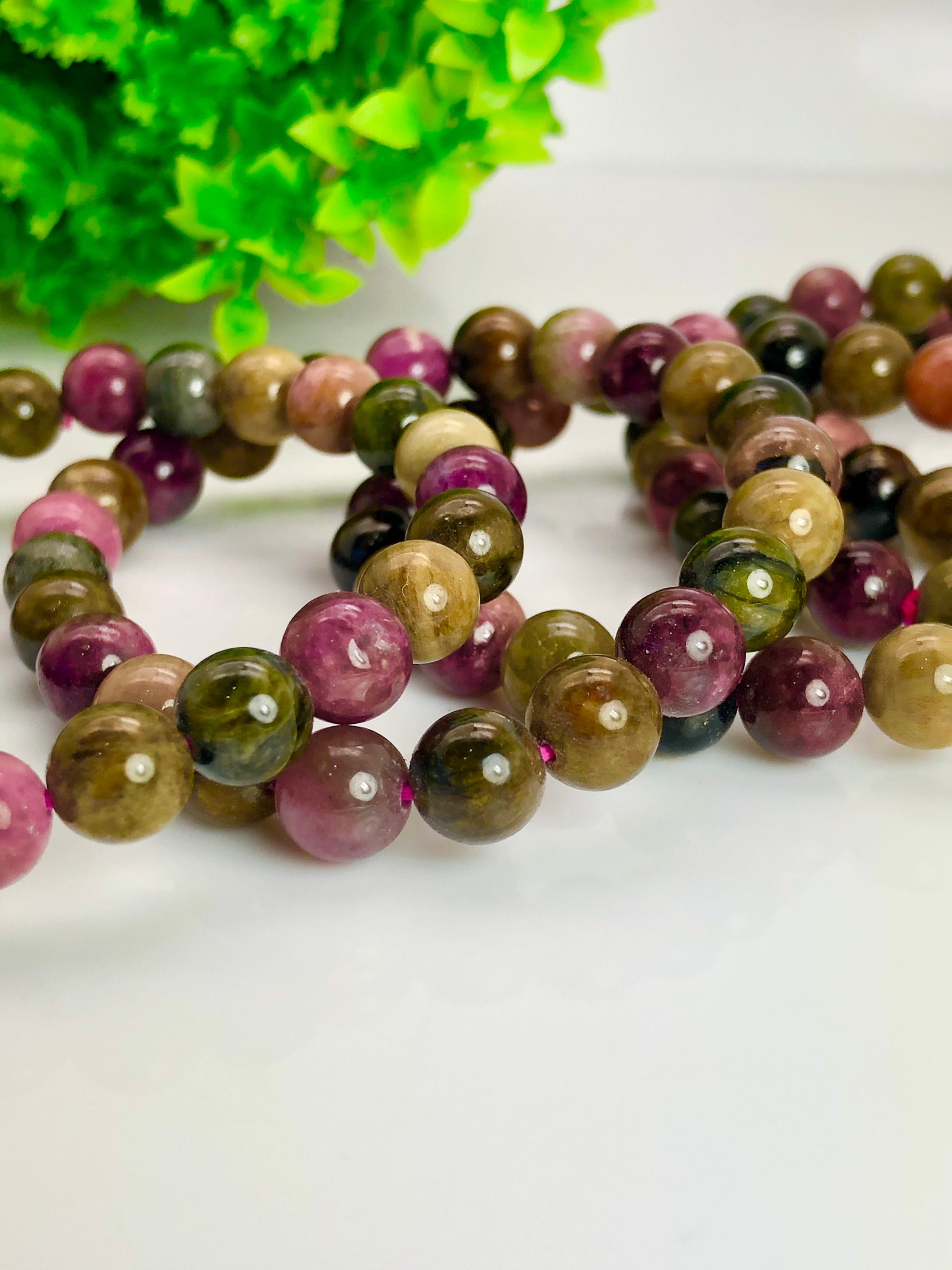 Bracelet Perles Tourmaline Multicolore Fait Main - Réglable, Fait En Inde