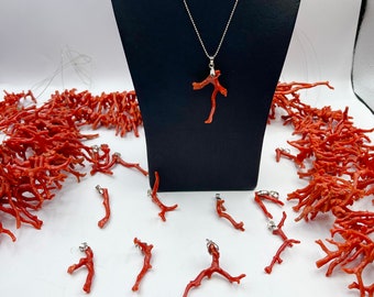 1 Pc Red Coral Pendant 100% Natural Red Coral  18” Necklace Pendant Real  italy Red Coral Pendant a for men and women Real Coral branches.