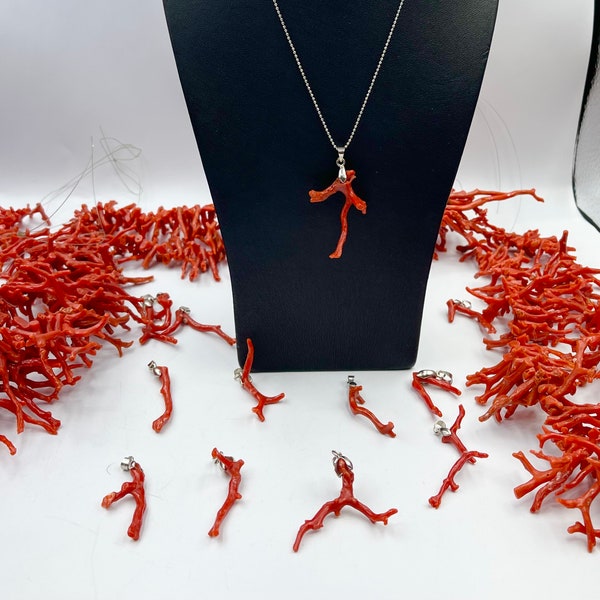 1 Pc Red Coral Pendant 100% Natural Red Coral  18” Necklace Pendant Real  italy Red Coral Pendant a for men and women Real Coral branches.