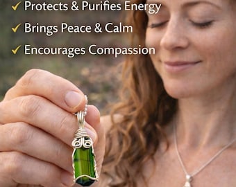 Green Tourmaline Pendant – Wire Wrapped Sterling Silver Heart Chakra Necklace