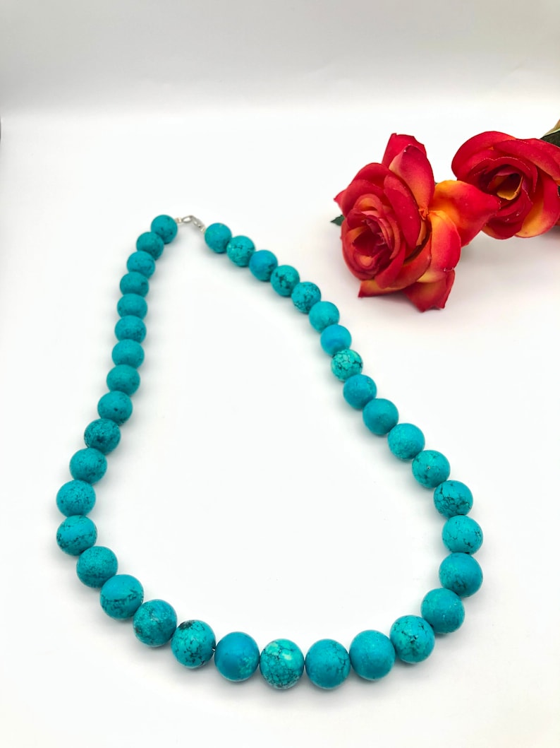 Blue Compress Turquoise 14 Mm Round Beaded Necklace for Men and Women ...