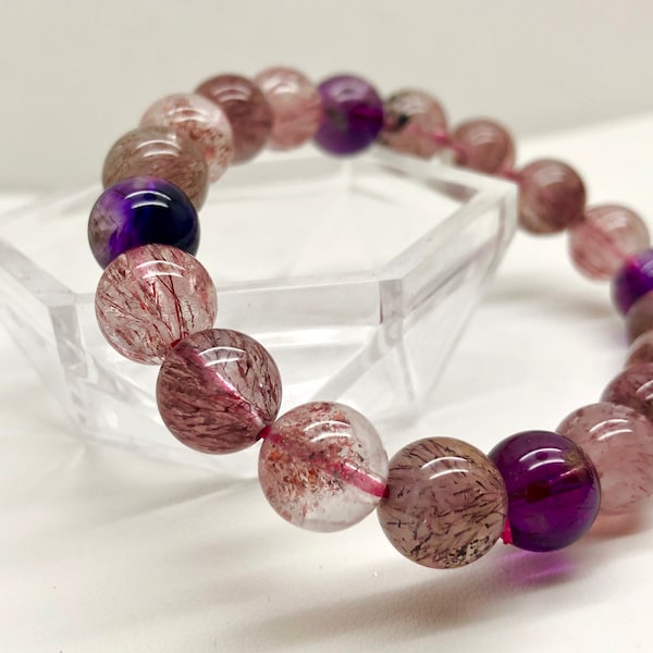 Bracelets Super 7 de qualité AAAAA / Bracelets de perles de quartz Lepidocrocite Super 7