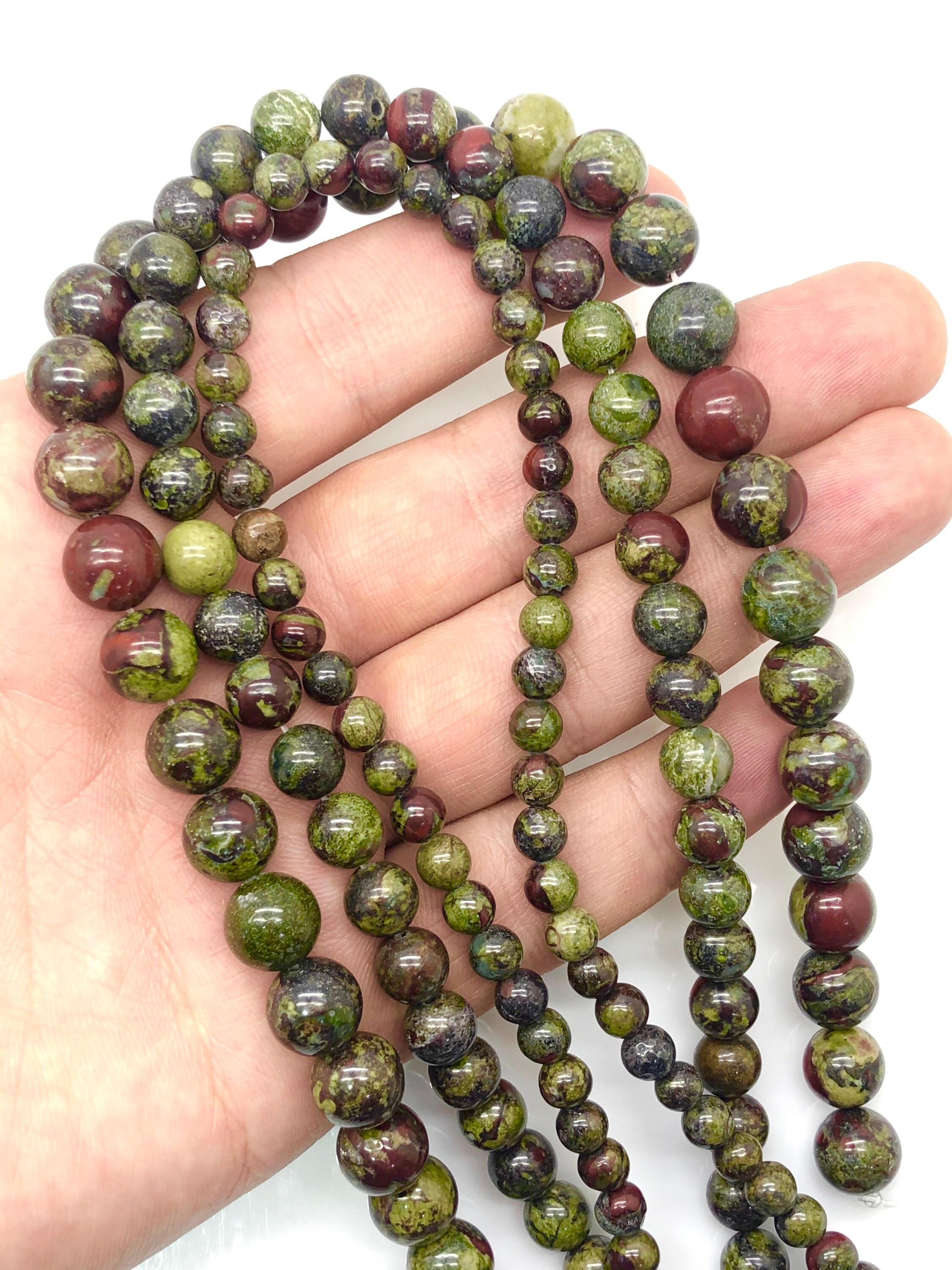 24 Perles Jaspe Sang De Dragon 8 Mm - Naturelles, Pour Création Bijoux, Lot Neuf
