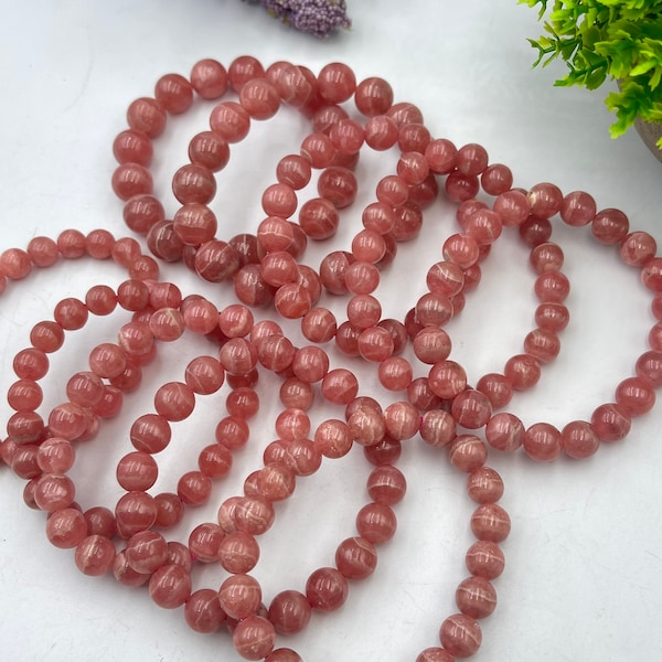 Bracelet de perles de rhodochrosite d’Argentine naturelle / Bracelet de perles rondes de rhodochrosite de haute qualité 6 mm 8 mm 10 mm 12 mm