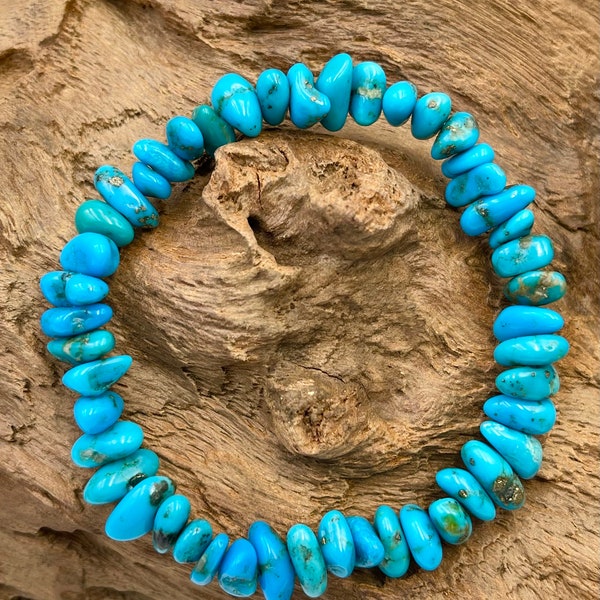 Bracelet naturel pépites de turquoise de l'Arizona Bracelet turquoise mine de la belle au bois dormant Bracelet élastique extensible bijoux turquoise naturel