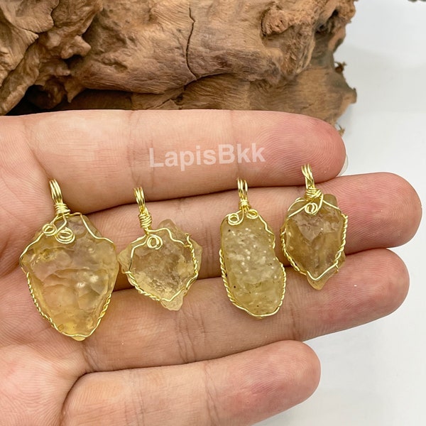 Golden Wire 100% Natural Libyan desert glass Gold pendant  / genuine Libyan desert glass tektite / Raw Libyan desert glass Pendent