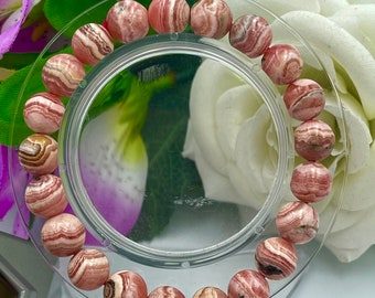 Natural Argentina Rhodochrosite Bead Bracelet/ High Grade Rhodochrosite Round Bead bracelet