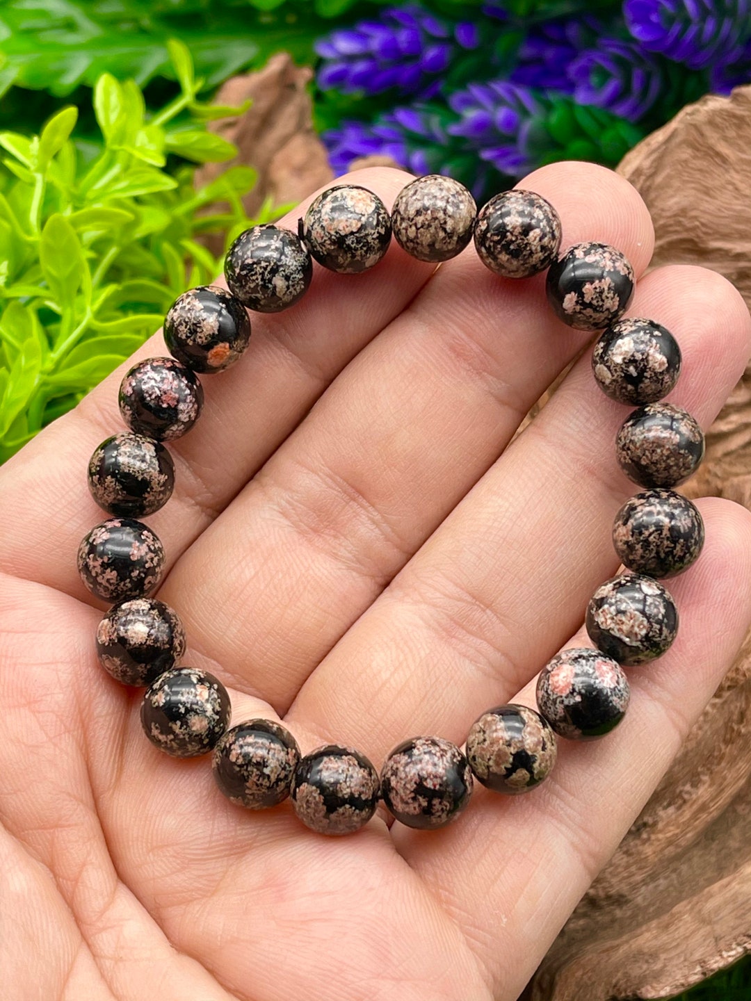 アクセサリー Vintage Stone Beads Bracelet Natural Flower Obsidian Stone Beads Bracelet 8mm 10 Mm 12 Mm