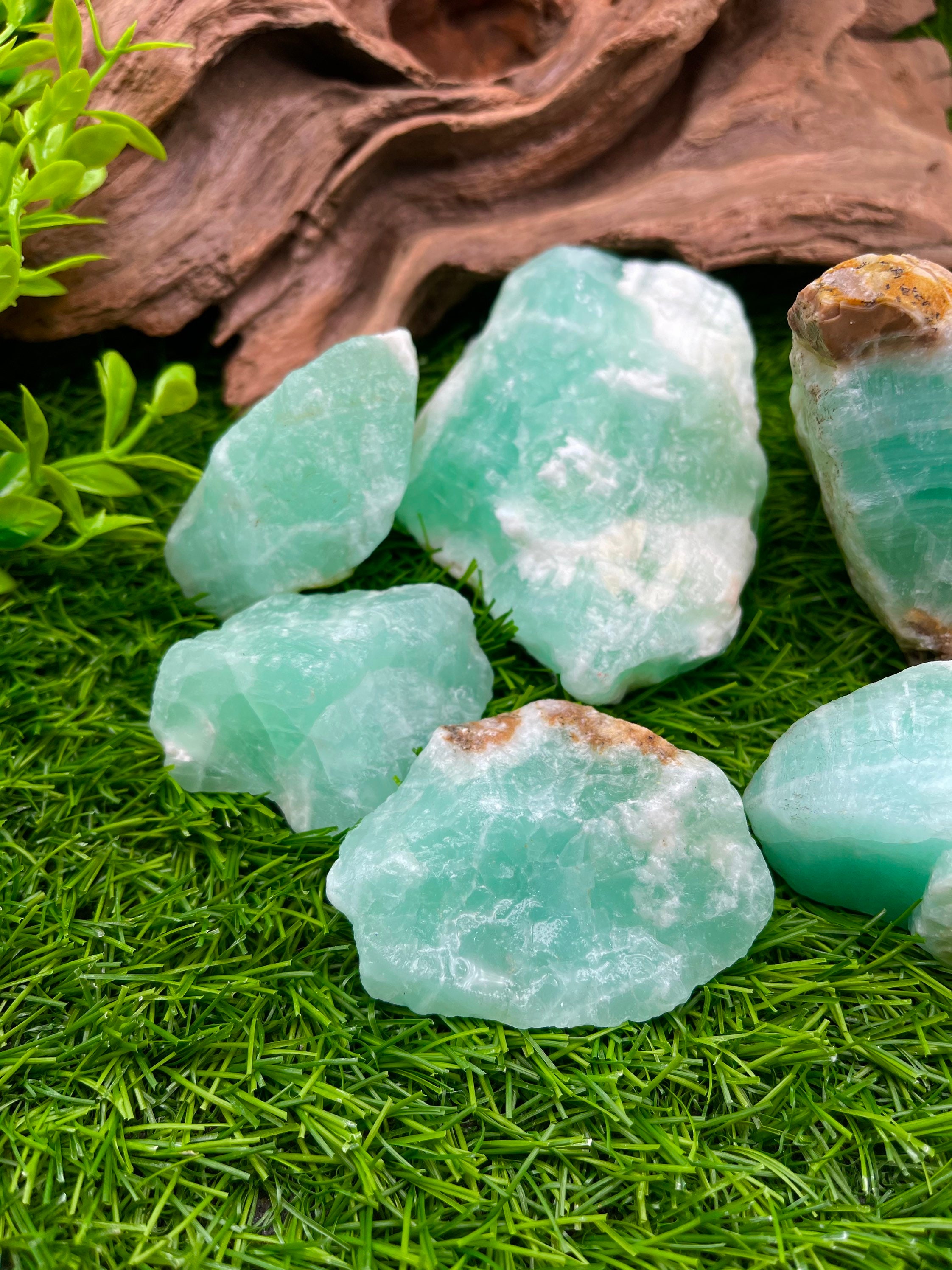 国内発送 Natural Beautiful Real Stone Rough Calcite Green Blue アンティーク雑貨