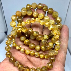 Natural Golden Rutilated Quartz Round Beaded Bracelet for Men and women available in 6 mm 8 mm 10 mm 12 mm image 6