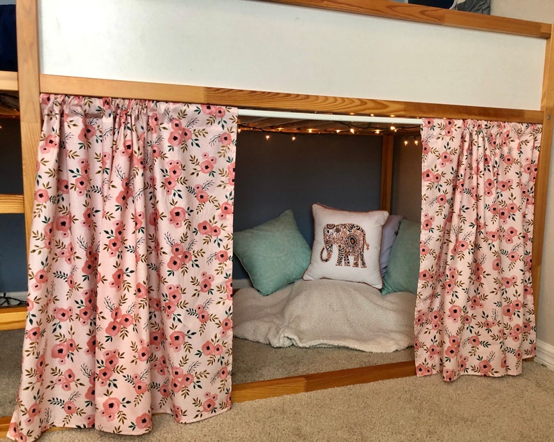 Pink Floral Curtains for Ikea Kura Bunk Bed Etsy