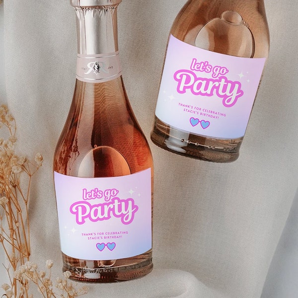 Personalized Mini Champagne Labels Doll Bachelorette Party Hot Pink Party Printable Wine Labels Malibu Champagne Labels Wine Labels #BARB