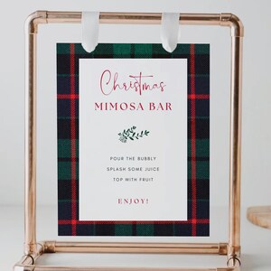 Cartello natalizio Mimosa Bar Plaid verde rosso Cartello mimosa natalizio Tartan stampabile Cartello natalizio Bar cartello modificabile Festa di Natale #TARTAN