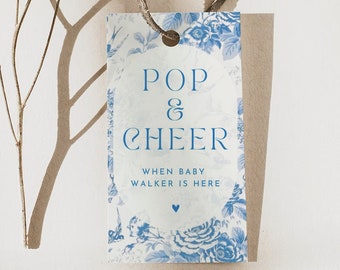Champagne Baby Shower Favor Tags Baby Shower Favors Pop It When She Pops Personalized Blue Pop The Bubbly Boy Baby Shower Favors  #ELLE