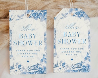 Boy Baby Shower Thank You Tag Blue Floral Thank You Favor Tag Printable Favor Tag Editable Gift Tag  Victorian Baby Shower Gift Tag #ELLE