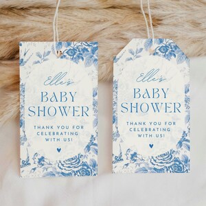 Boy Baby Shower Thank You Tag Blue Floral Thank You Favor Tag Printable Favor Tag Editable Gift Tag  Victorian Baby Shower Gift Tag #ELLE