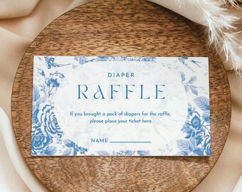 Blue Floral Diaper Raffle Card Insert Boy Baby Shower Dusty Blue Baby Shower Card Editable Template Baby Shower Diaper Raffle Ticket #ELLE
