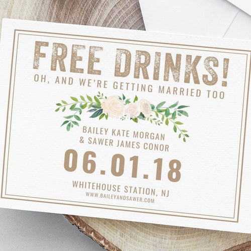 Free Drinks Funny Save the Date Rustic Kraft Paper Save Etsy
