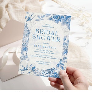 Bridal Shower Invitation Template Blue Garden Wedding Vintage Floral Printable Bridal Shower Editable Wedding Instant Download #ELLE