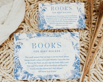 Books for Baby Card Boy Baby Shower Book Request Insert Modern Baby Shower Dusty Blue Floral Baby Shower Editable Template Insert #ELLE