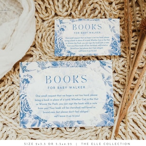 Boeken voor babykaart jongen babyshower boekverzoek invoegen moderne babyshower stoffige blauwe bloemen babyshower bewerkbare sjabloon invoegen #ELLE