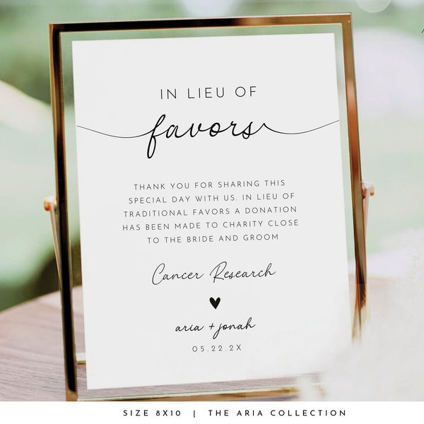 In Lieu of Favors Sign Template Wedding In Lieu of Favors Card Printable Simple Wedding Donation DIY Sign Editable Download #ARIA